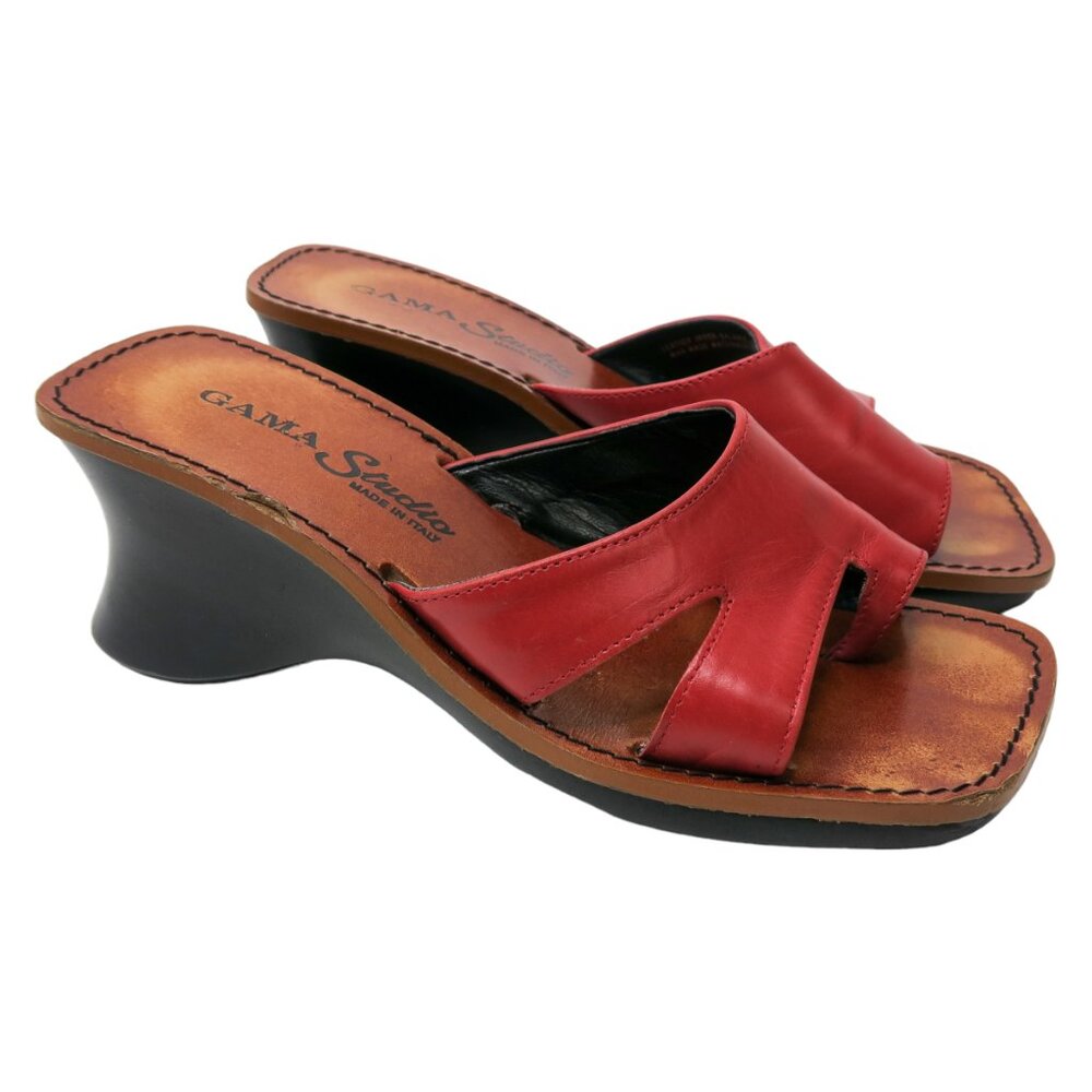 Vintage 90s Gama Studio Red Leather Platform Clog Toe Sandals